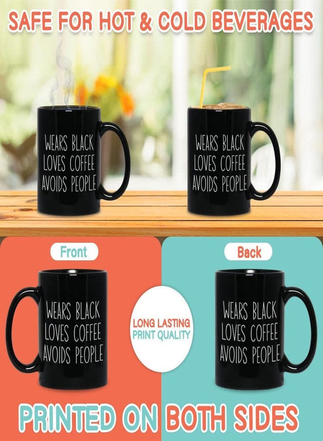Bubble Hugs Wears Black Loves Coffee Avoid People, Coffee Lovers Mug 11 oz Sarcasm Funny Saying Gift for Introverts Coffee Lovers Men Women Adult, Black - Image 3